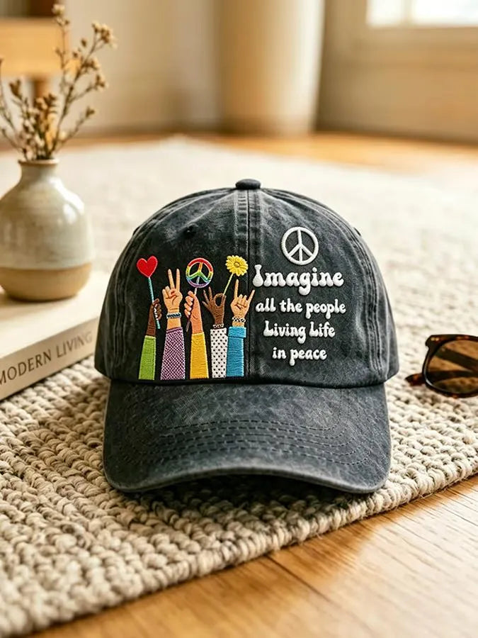 Imagine Peace Embroidered Washed Baseball Cap