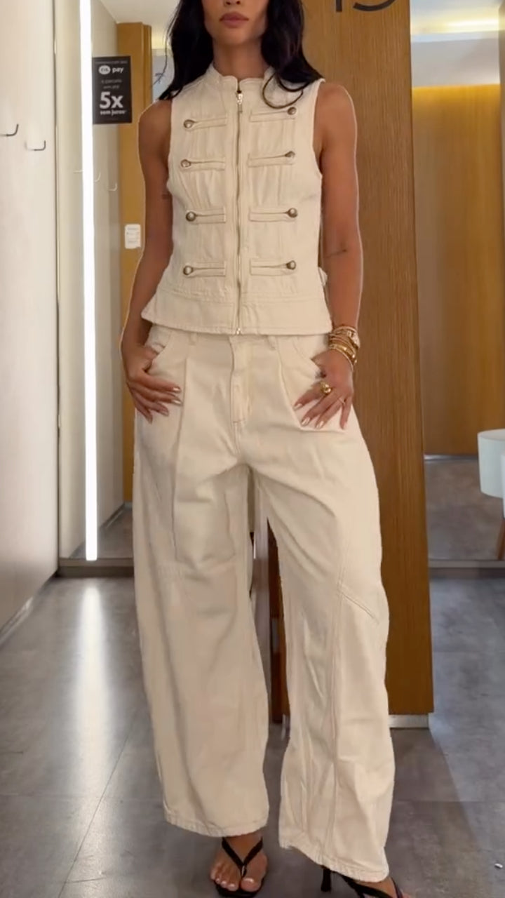 Utility Zip Vest & Wide-Leg Pants Set