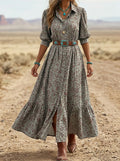Vintage Floral Print Puff Sleeve Loose Dress