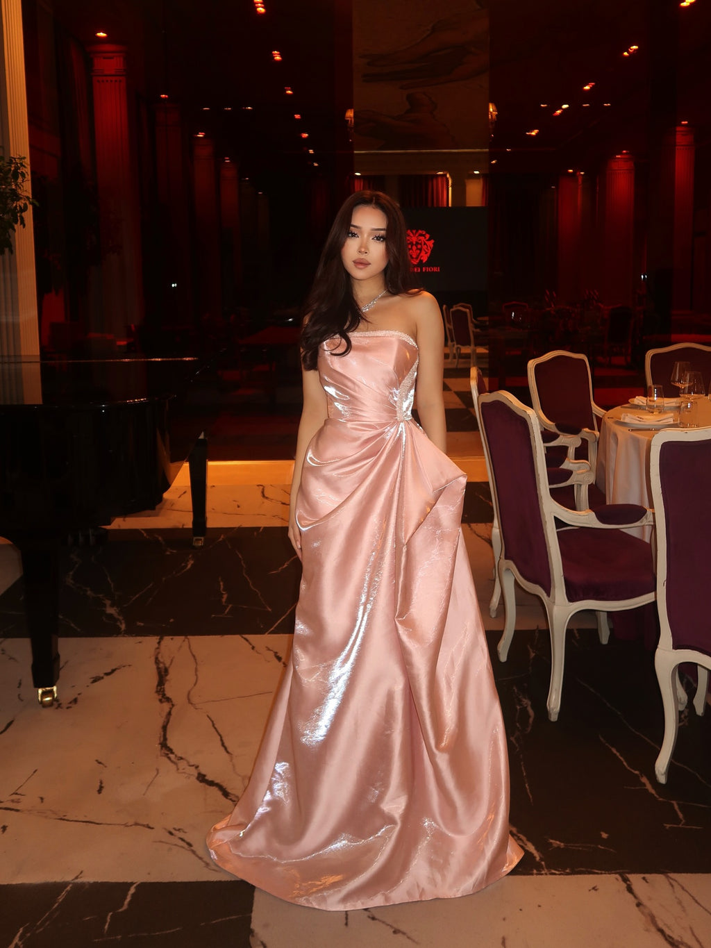 Cocoslly Strapless Sleeveless High Waist Long Prom Dress With Sequins |  Pink Satin CO0109