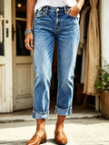 Chic Stretchy Cuffed Straight-leg Jeans