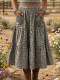 Vintage Floral Print Casual Pocket Skirt