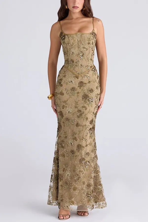 Stylish Sleeveless Halter-neck Slim-fit Backless Tie-up Elegant Maxi Dress
