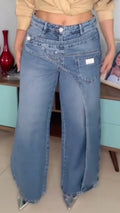 Stitched Panel Wide Leg Jeans