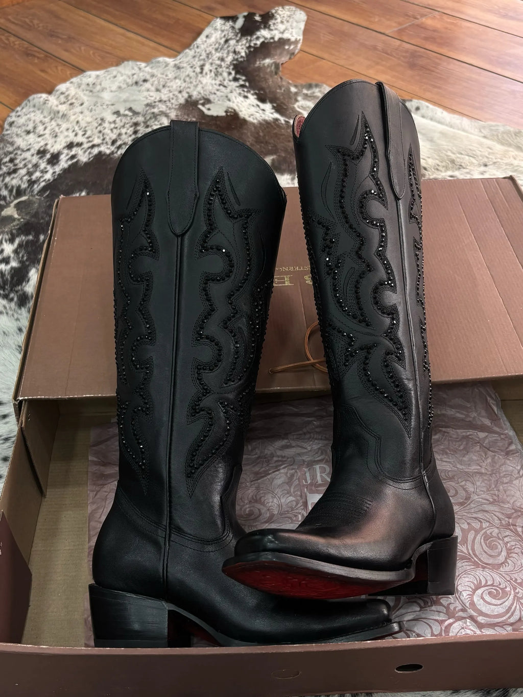 Rhinestone Embroidered Tall Cowboy Boots