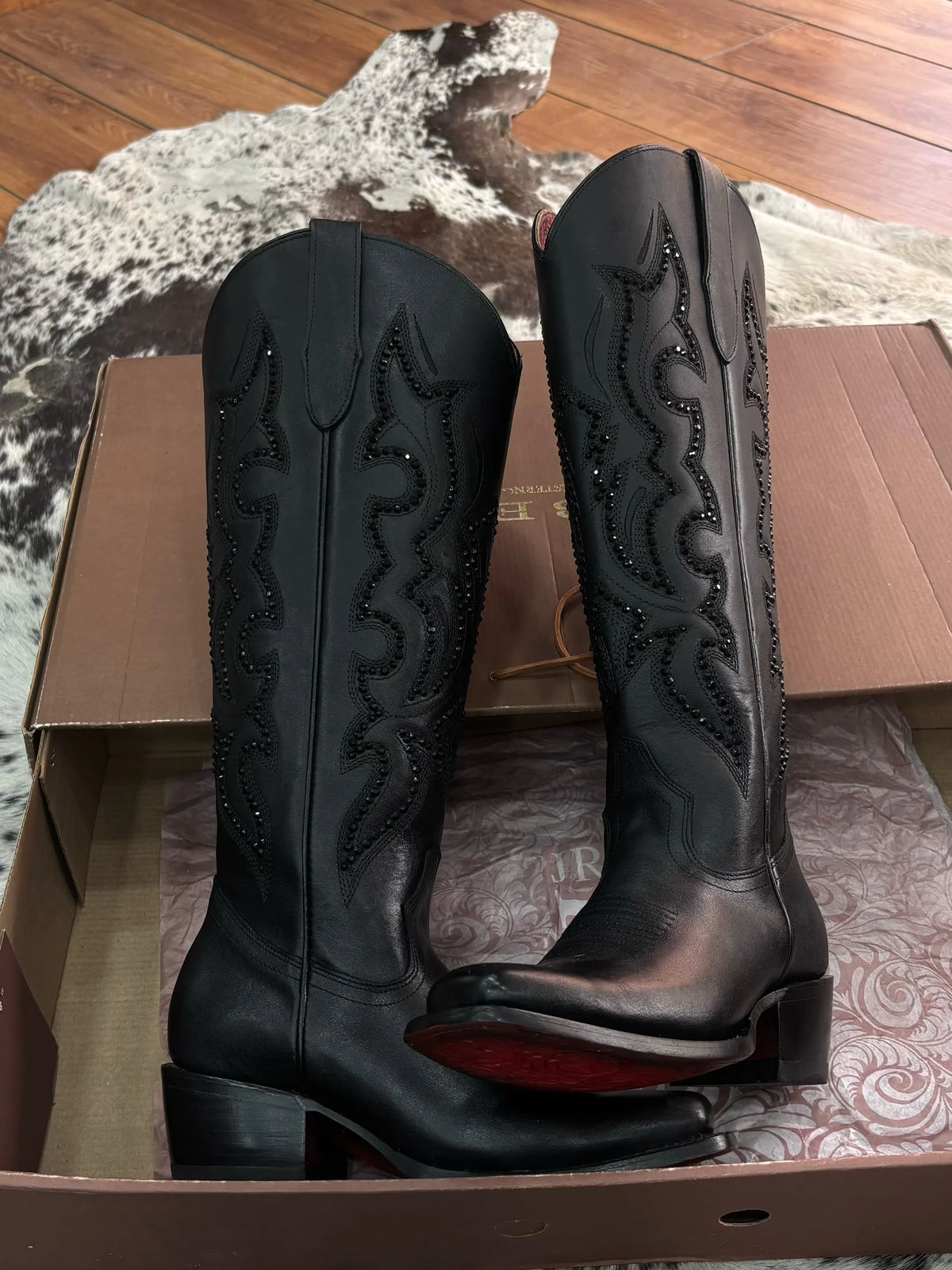 Rhinestone Embroidered Tall Cowboy Boots