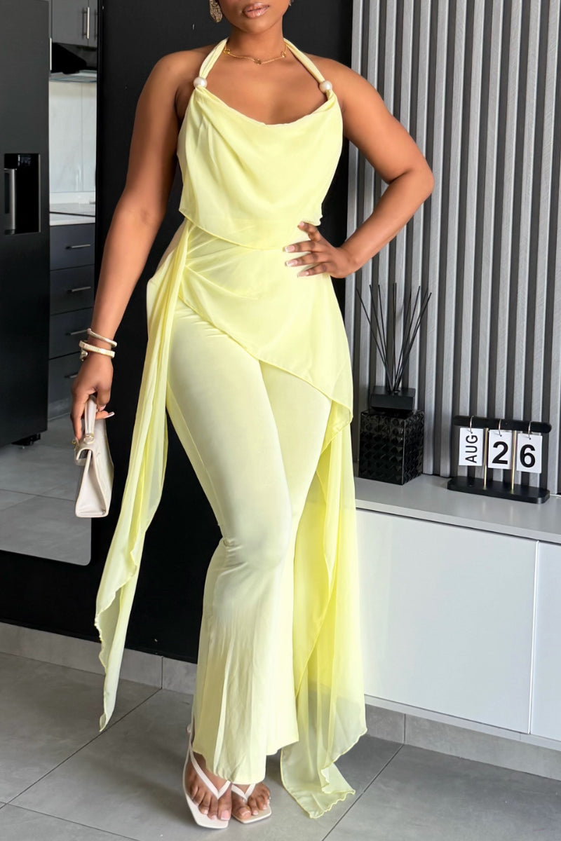 Halter Draped Wide-Leg Jumpsuit