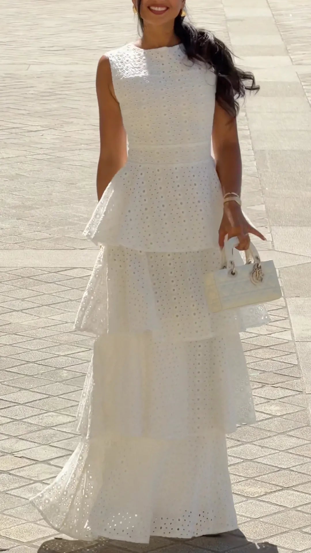 White Eyelet Tiered Maxi Dress
