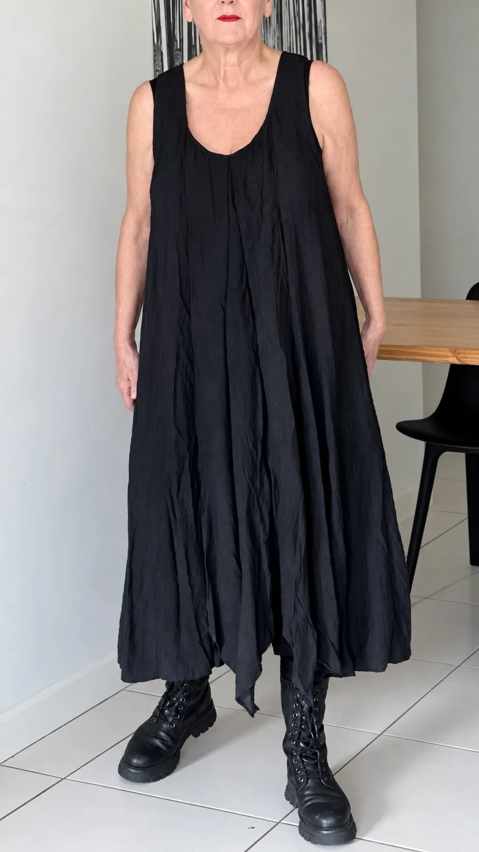 Black Asymmetric Pleated Midi Dress+Tops Set