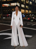 White Blazer-Style Pleated Wide-Leg Jumpsuit