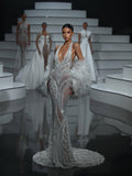 Luxurious Halter Backless Beadings Mermaid Prom Dress With Shawl YK0753