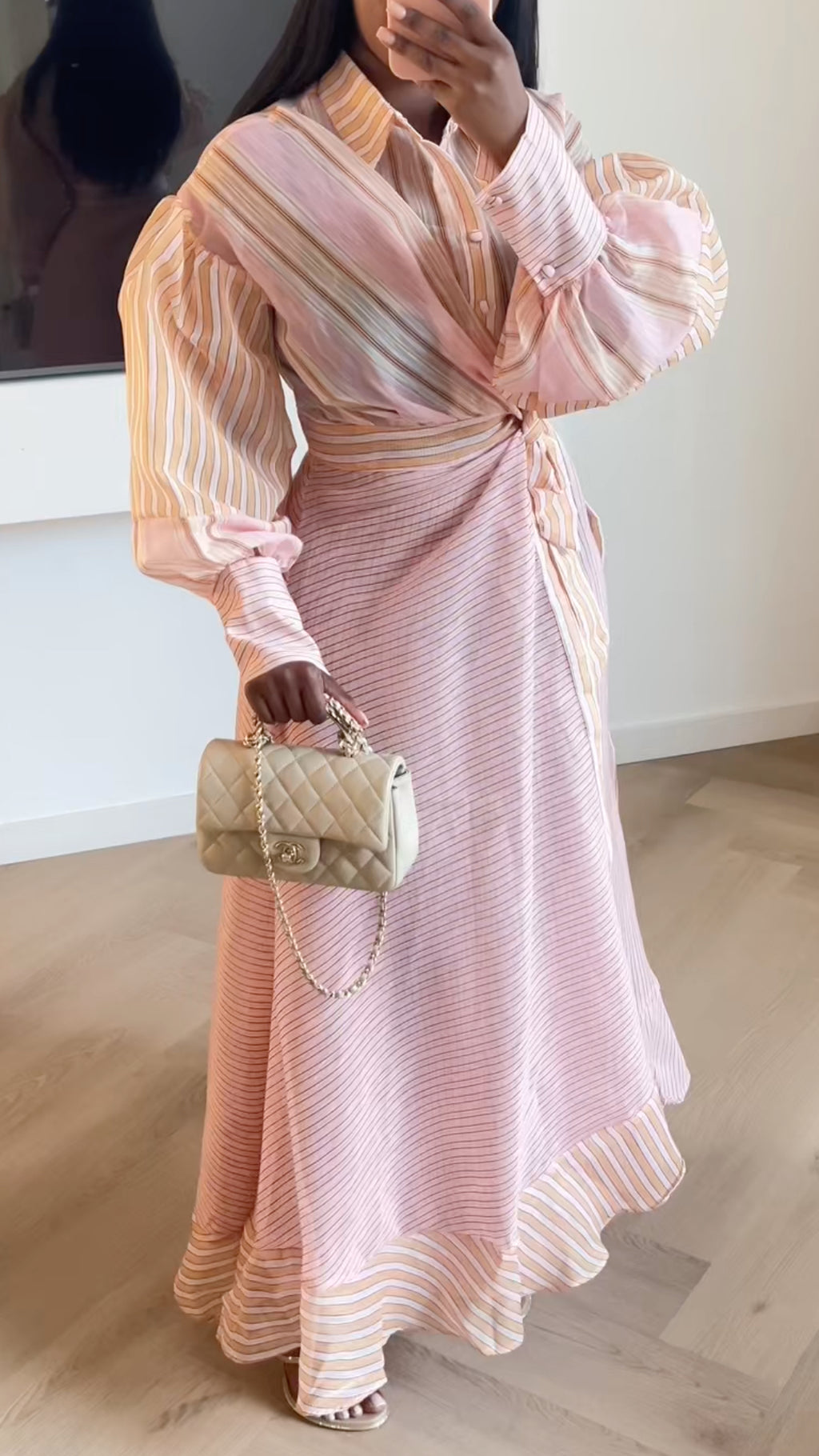 Striped Wrap Midi Dress