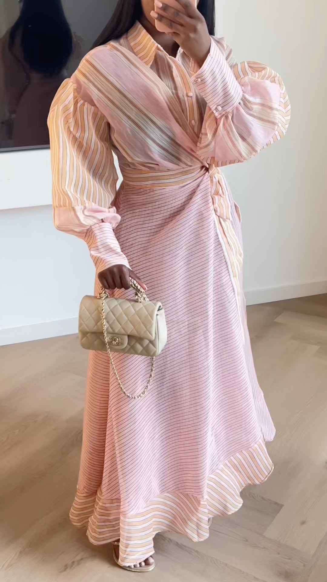 Striped Wrap Midi Dress