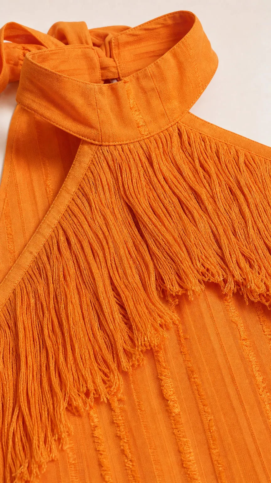 Boho Halter Neck Tiered Fringe Maxi Dress