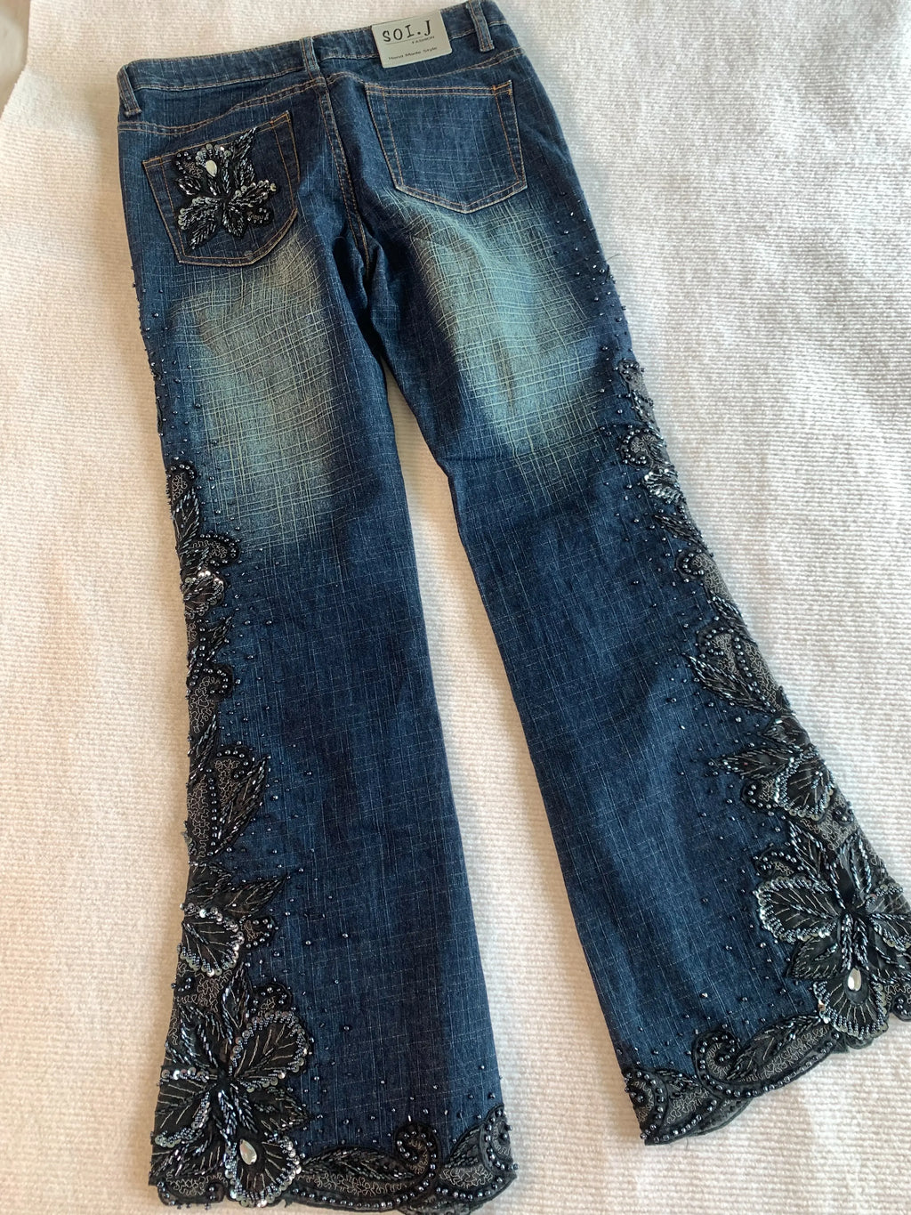 Beaded Floral Embroidery Flare Jeans
