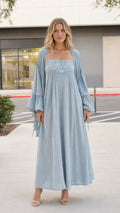Boho Chic 2-Piece Spaghetti Strap Cami Dress & Ruffle Sleeve Kimono Set