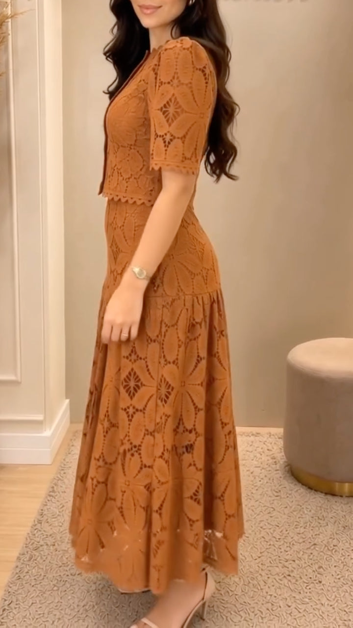 Lace Button Front Two Piece Maxi Dress Set