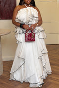 White Ruffle Halter Maxi Dress