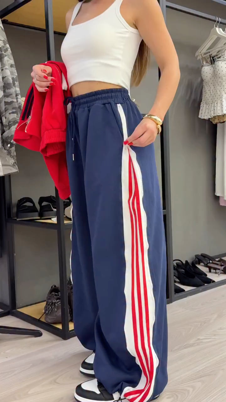 Side Stripe Wide Leg Track Pants