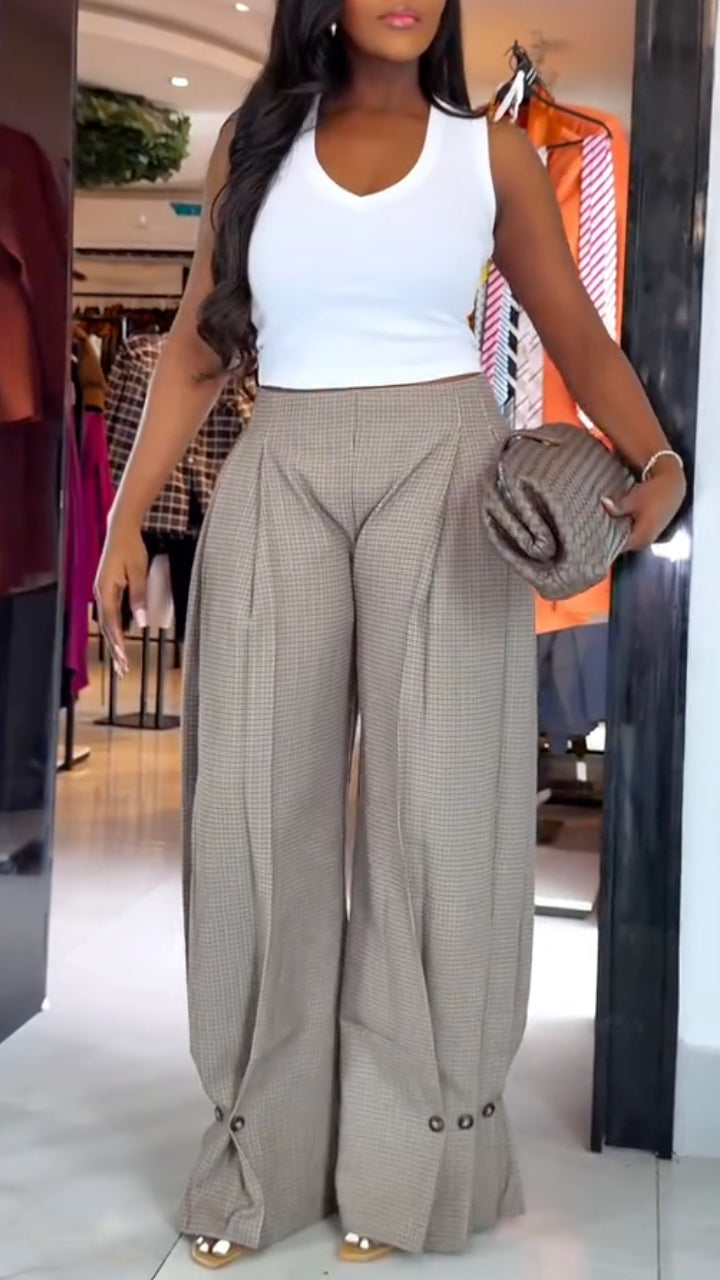 Micro-Check High-Waisted Palazzo Pants
