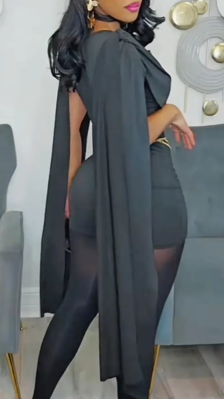 Draped Cape Sleeve Bodycon Mini Dress