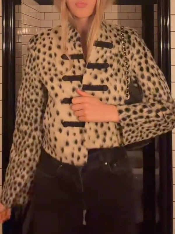 Leopard Print Toggle Fuzzy Jacket