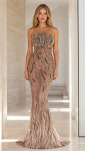Strapless Beaded Mermaid Evening Gown with Sequin Embellishments