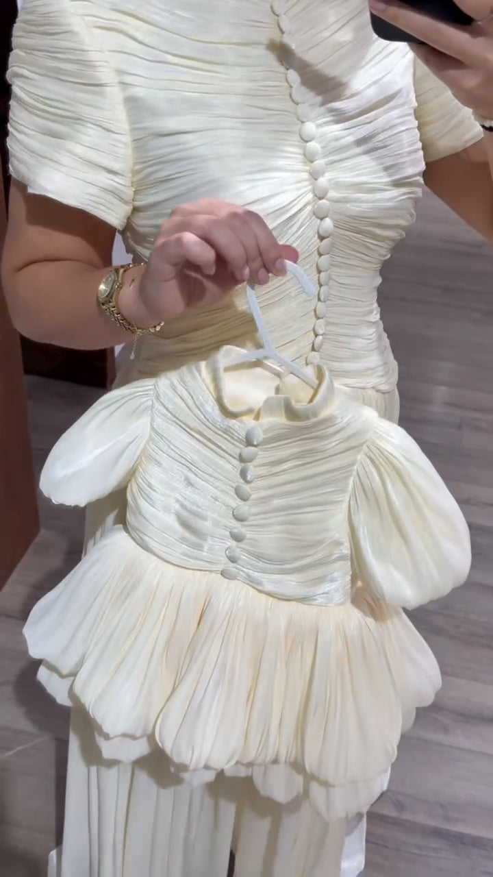 Mother And Daughter Matching Pleated Cream Dress