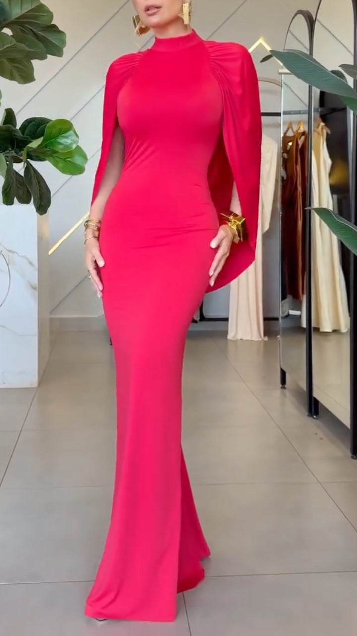 Elegant Cape-Sleeve Maxi Dress