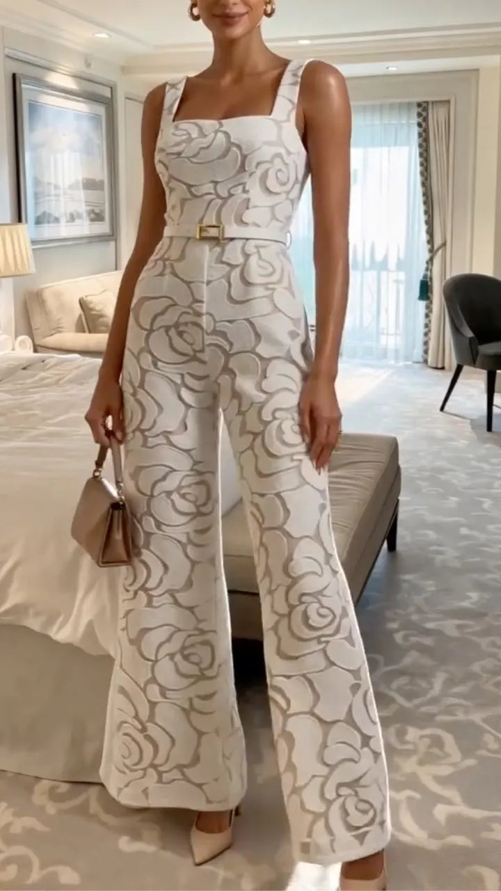 White Floral Lace Wide Leg Jumpsuit