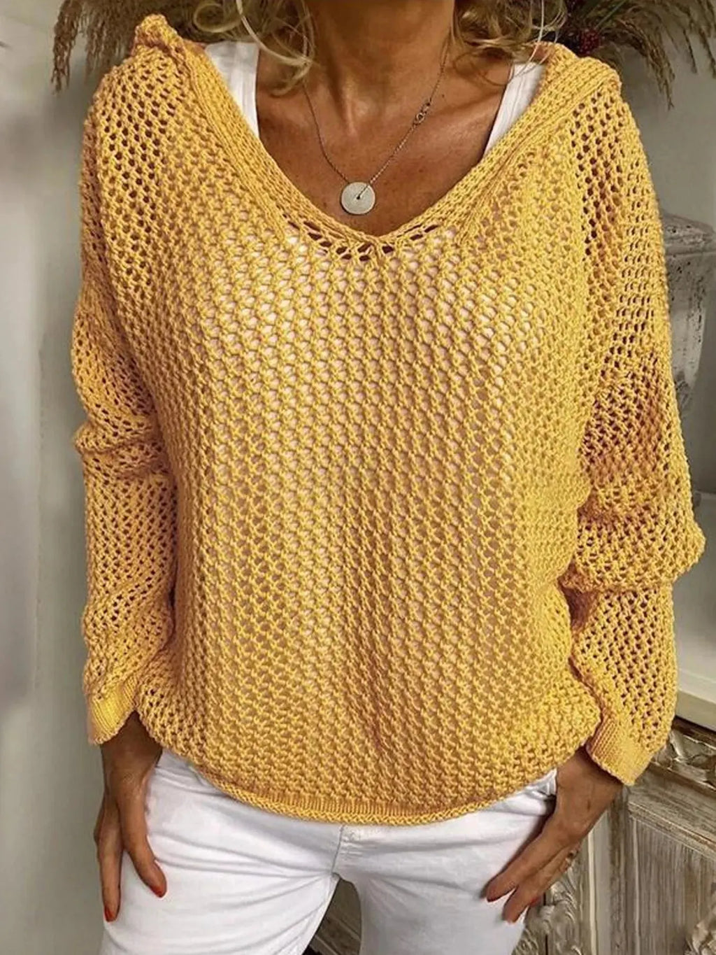 Casual Hooded Cotton Knit Top