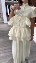 Mother And Daughter Matching Pleated Cream Dress