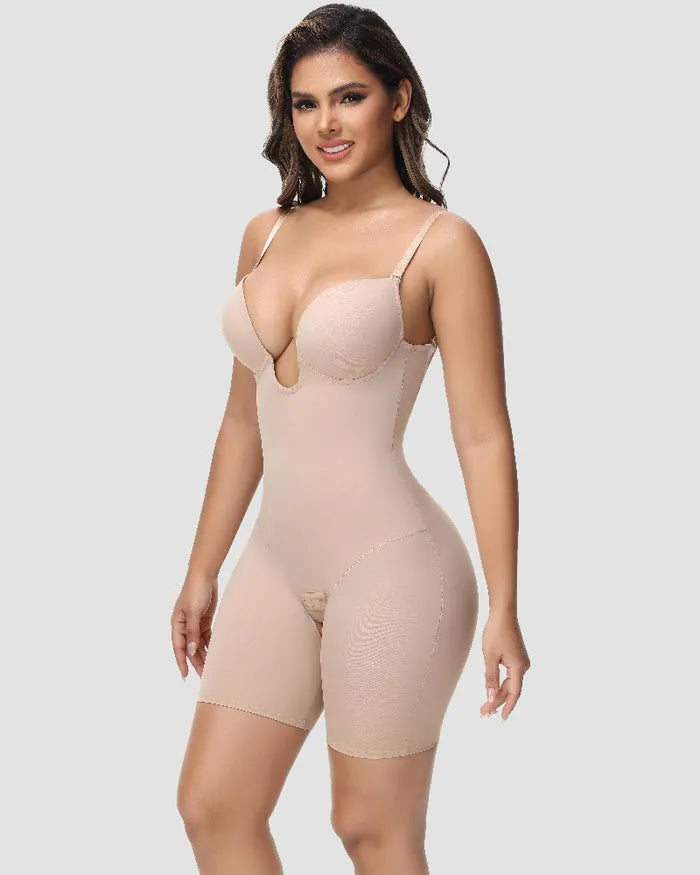 🎉 Women's U Plunge Strapless Tummy Control Bodysuit Low Back Built In Bra Shapewear