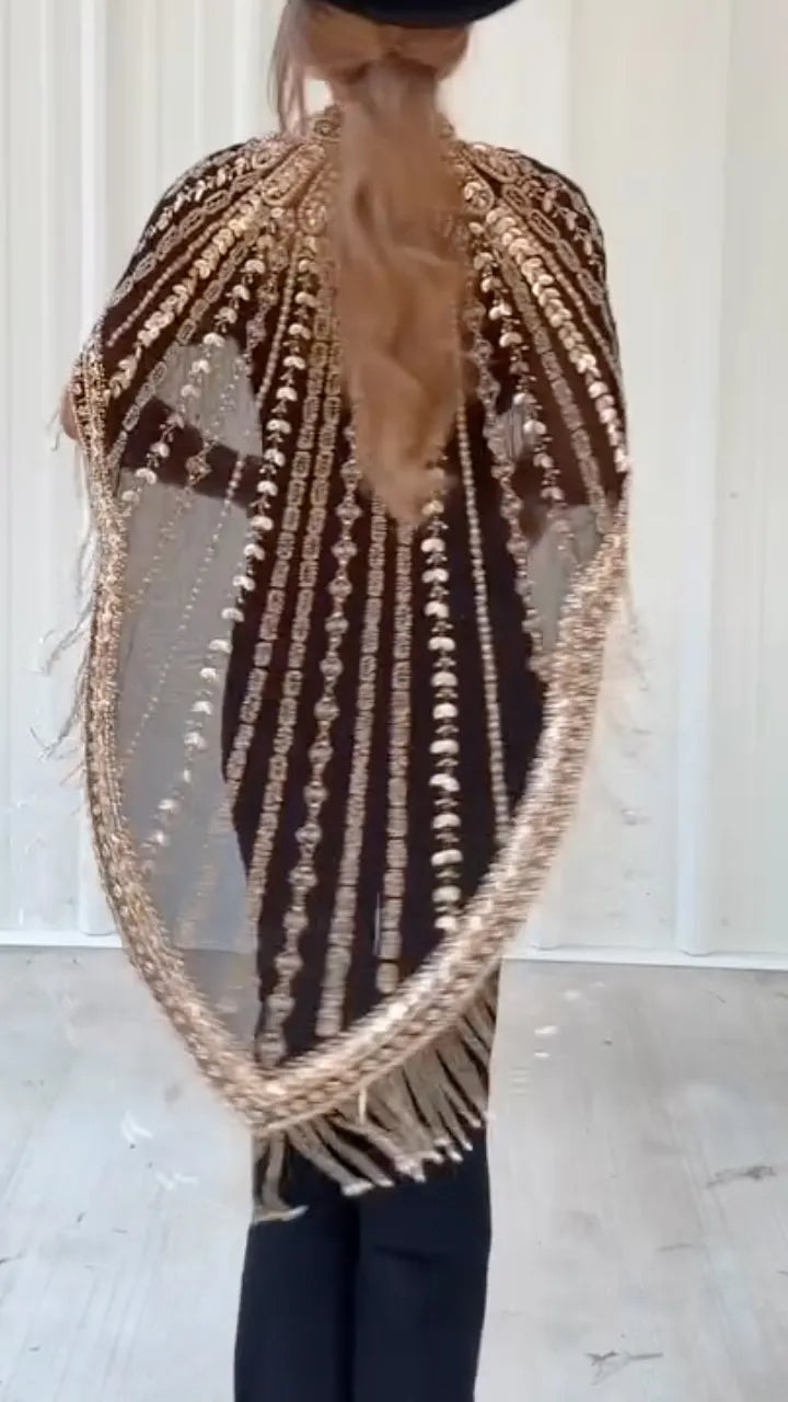 Beaded Fringe Cape Top