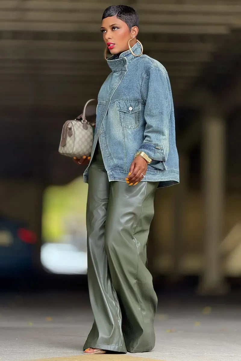 Women's Stand Collar Denim Short Jacket