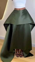 Dark Green Satin Oversized Maxi Skirt