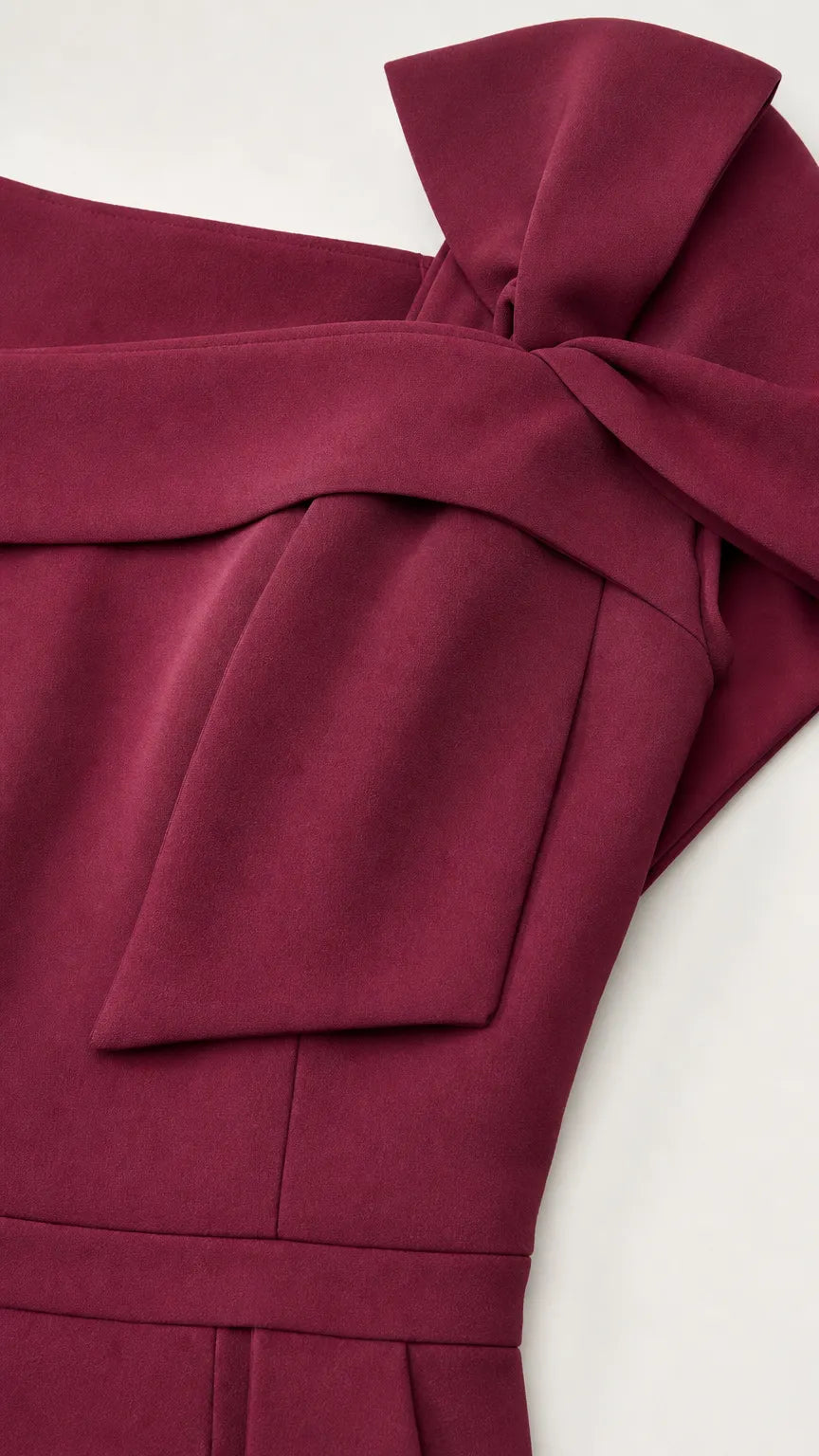 Elegance Bow Accent Square Neck Midi Dress