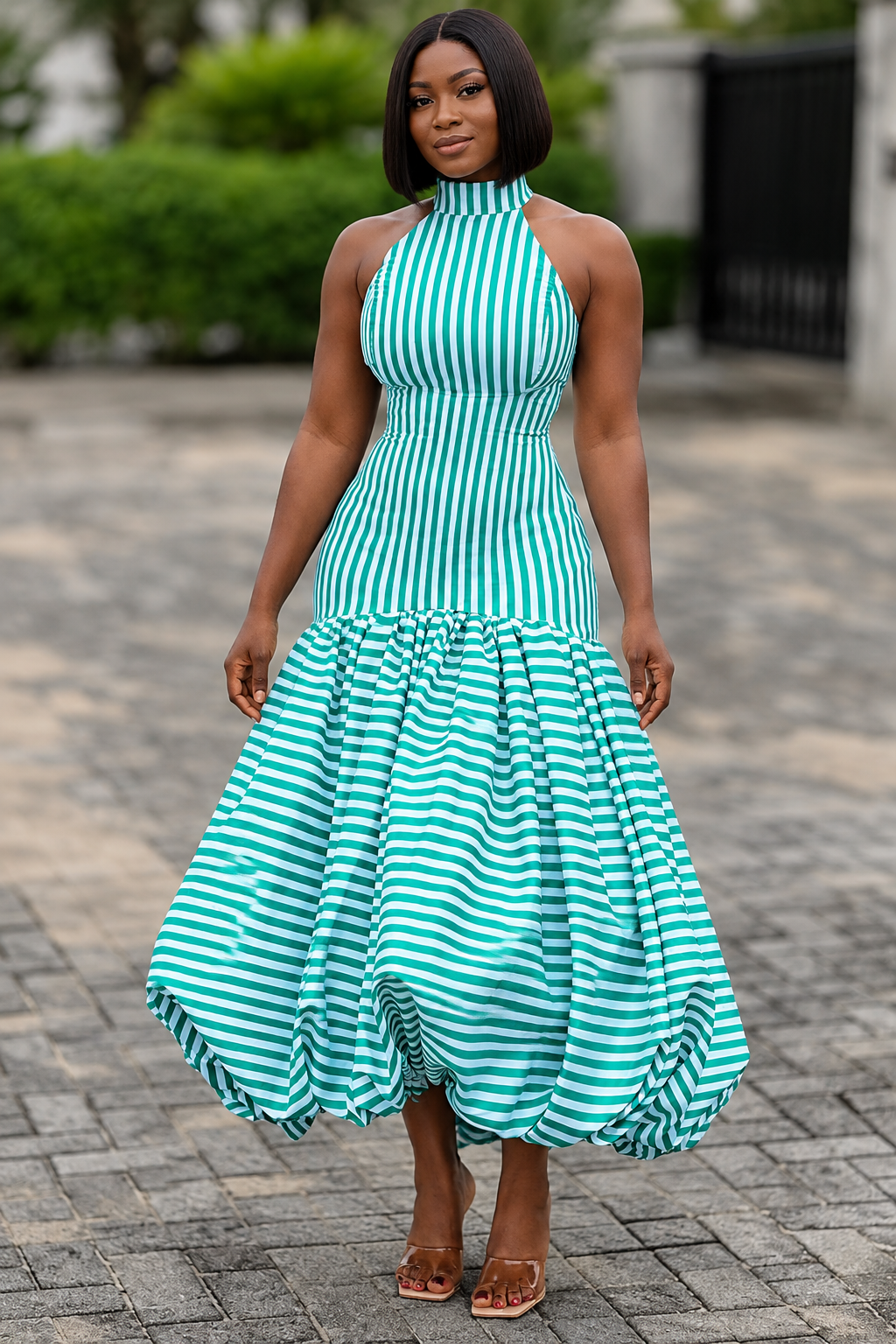Women's Elegant Slim-Fit Bud-Hem Stripe Dress