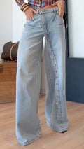 Front Button Wide Leg Jeans