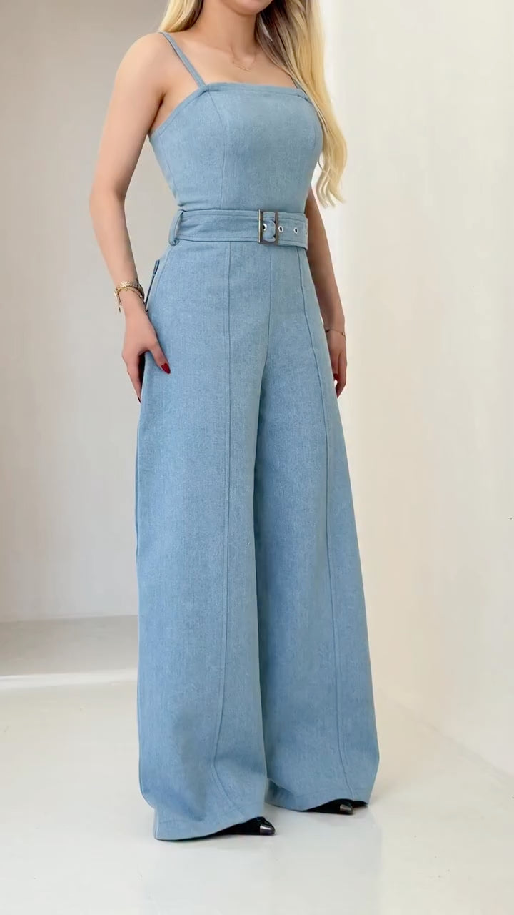 Belted Jumpsuit & Cropped Utility Jacket Set
