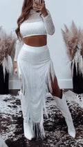 Rhinestone Fringe Mesh Two Piece Outfit