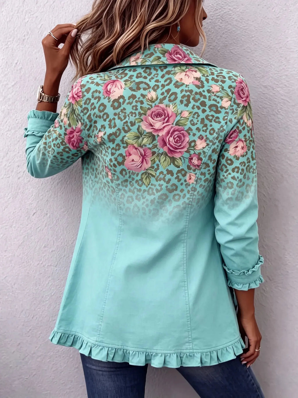 Boho Retro Floral Leopard Ruffle Jacket