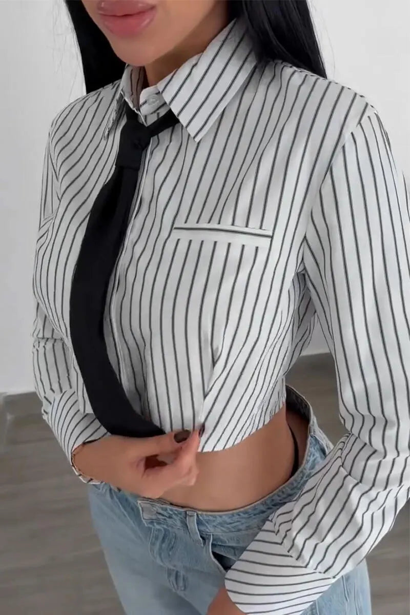 Women's Collar Vertical Casual Short Shirt