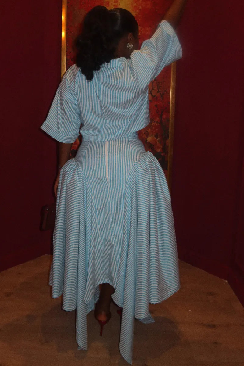 Stripe Cropped Shirt & Asymmetrical Maxi Skirt Two‑Piece Set