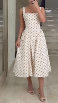 Square Neck Sleeveless Polka Dot Midi Dress