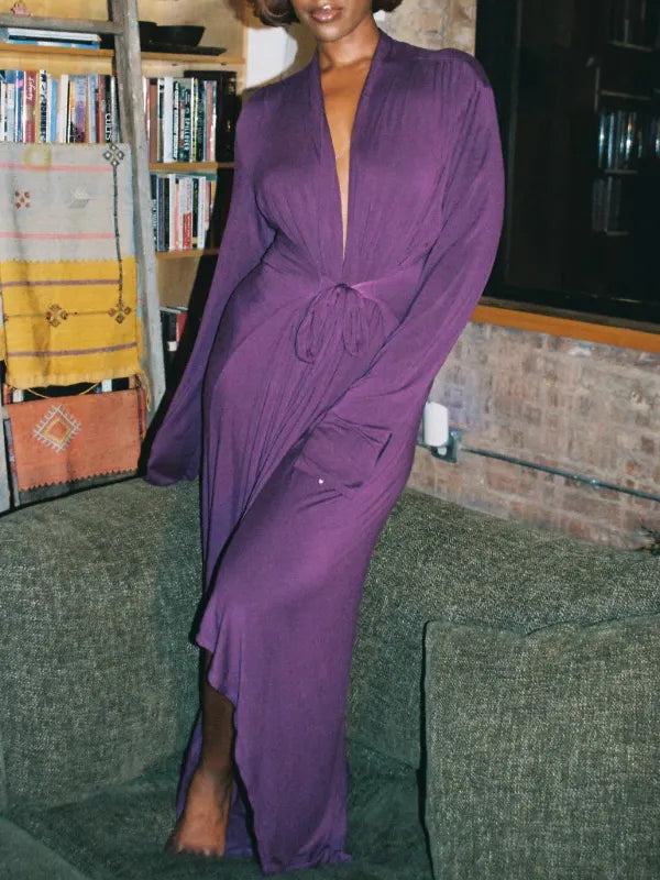 Purple Knotted Waist Maxi Dress
