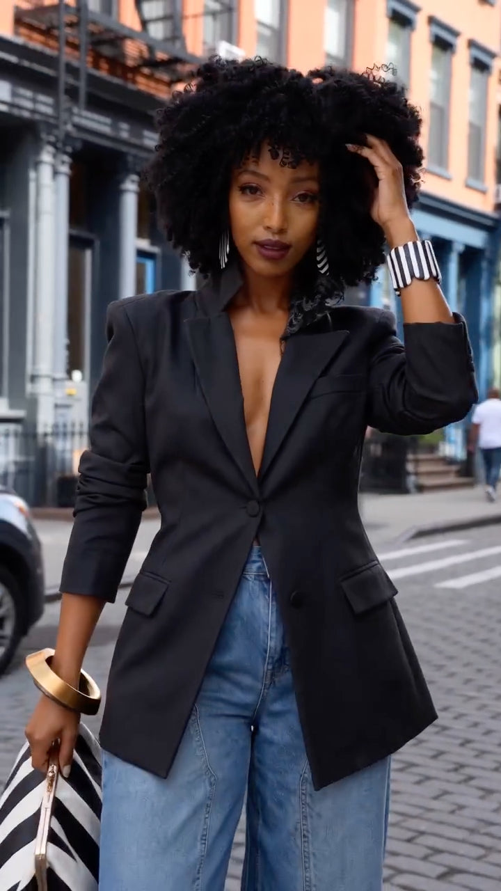 Black Tailored Notch-Lapel Blazer