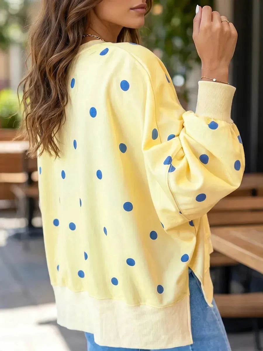 Chic Sunshine Yellow & Blue Polka Dot Sweatshirt