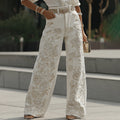 Women's Vintage White Rose Floral Embroidery Art Loose Jeans