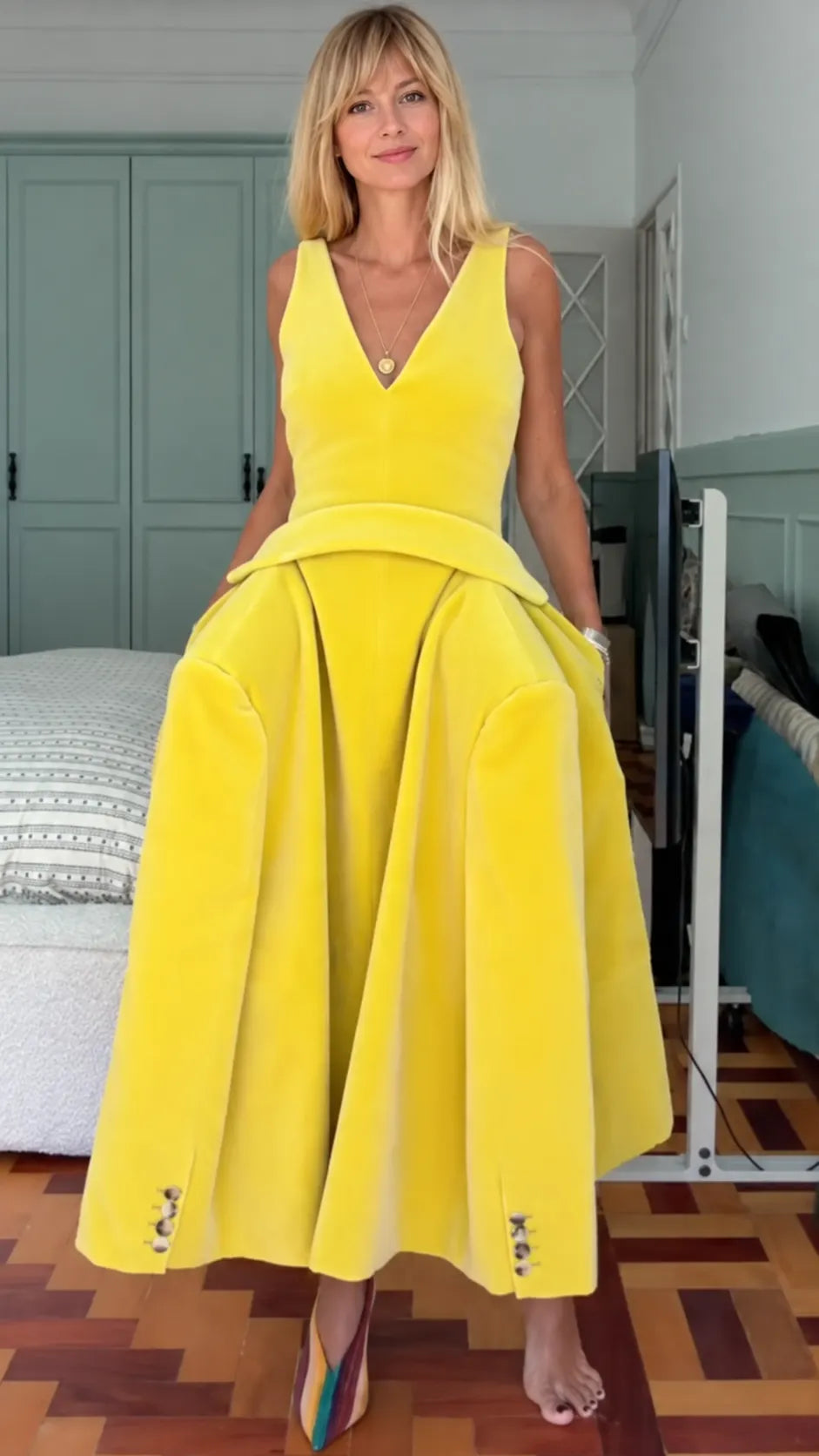 Sunshine Yellow Sculptural Peplum Maxi Dress